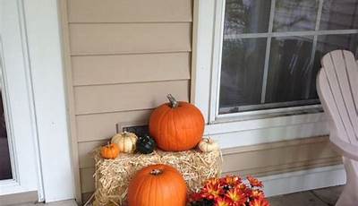 Fall Porch Decor Hay Bales And Pumpkins