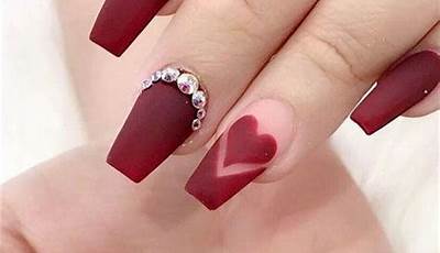 February Nails Ideas Valentines Day Maroon