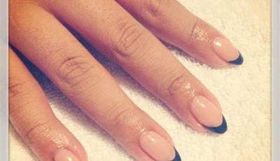 French Manicure Black Tips Almond