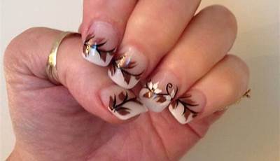 French Tip Nails With Fall Leaves