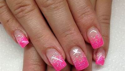 French Tip Valentines Day Nails Pink Glitter