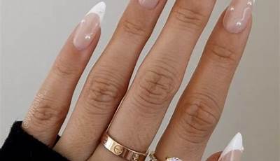 French Tips Nails With Pearls