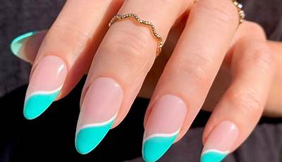 French Tips Teal Nails