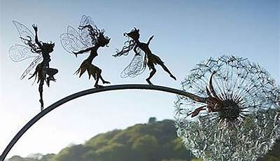 Garden Metal Sculptures Flower Fairy Elf Dandelion Mythical