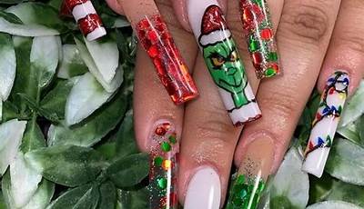 Green Christmas Nails Acrylic Long