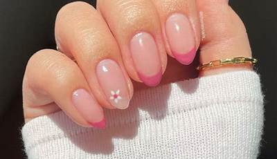 Light Pink French Tips With Flowers