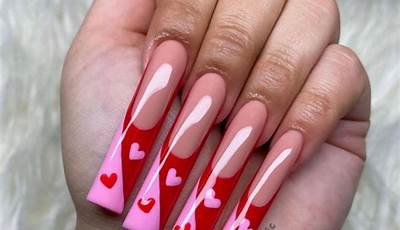 Long Square Acrylic Nails Valentines Red