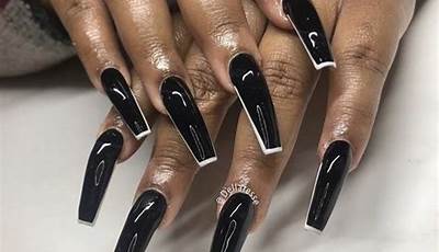 Long Tapered Square Nails Black French Tips