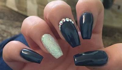 Navy Blue Acrylic Nails Prom French Tips