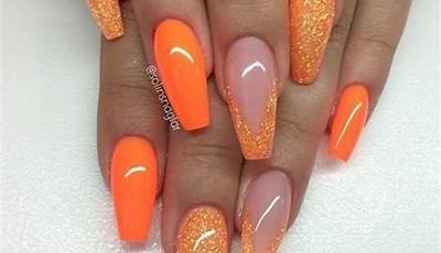 Neon Orange Acrylic Nails French Tips