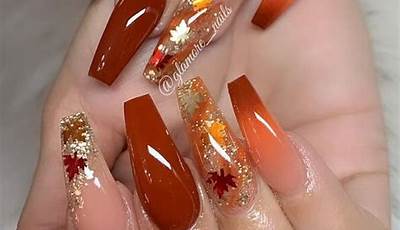 Orange Fall Nails Acrylic Long