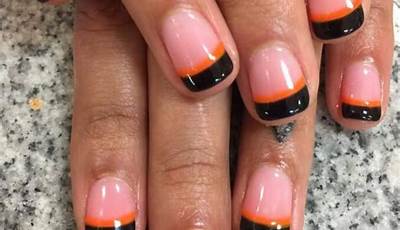 Orange Nails With Black French Tips