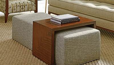 Ottoman And Coffee Table In Living Room Layout