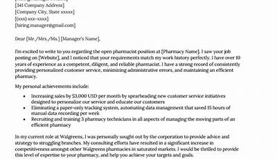 Pharmacist Cover Letter Sample
