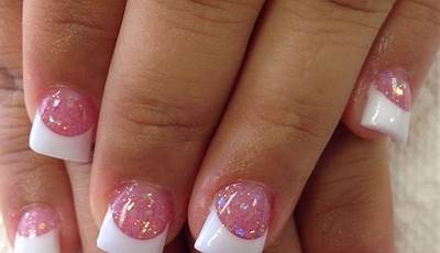 Pink And White Glitter Nails French Tips Sparkle