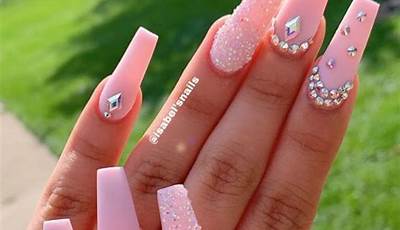 Pink Christmas Nails With Rhinestones
