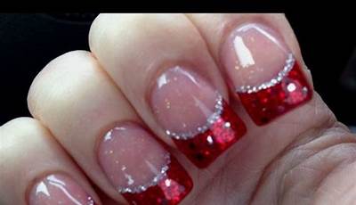 Pink Glitter French Tip Nails Christmas