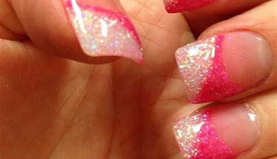 Pink Powder Acrylic Nails Glitter French Tips