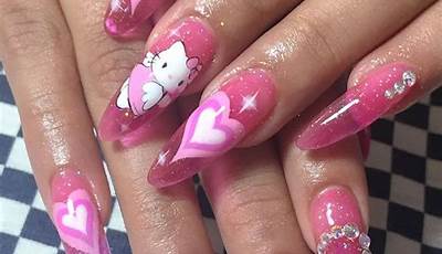 Pink Valentines Day Nails Hello Kitty