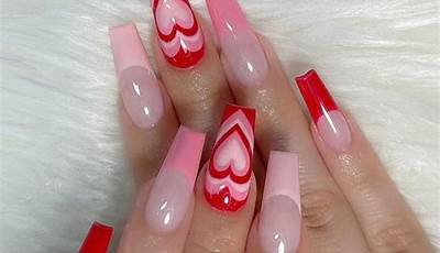 Pink Valentines Day Nails Medium Length