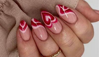Pink Valentines Nails Almond Shape