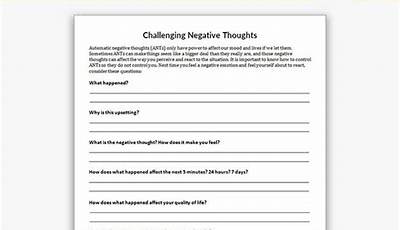 Printable Challenging Negative Thoughts Worksheet