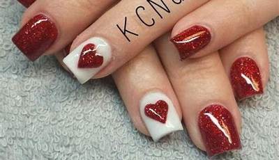 Red Black And Silver Valentines Nails