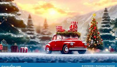 Red Car With Christmas Tree On Top Wallpaper