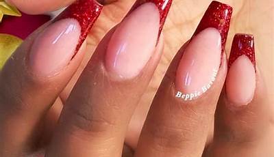 Red Christmas Nails French Tip Coffin