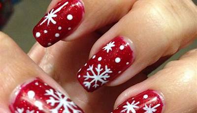 Red Christmas Nails Snowflakes