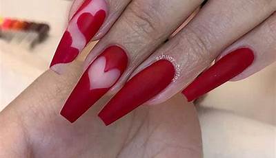 Red Matte Nails Design Valentines Day