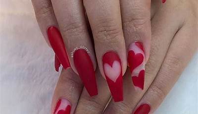 Red Valentines Day Nails Acrylic Coffin