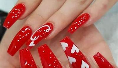 Red Valentines Day Nails Acrylic Initial