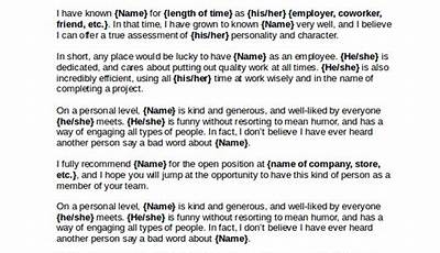 Sample Character Reference Letter For Employee