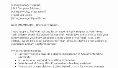 Sample Cover Letter For Caregiver With Experience