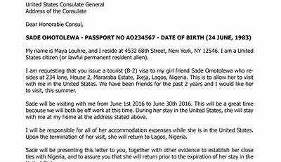 Sample Invitation Letter For Us Tourist Visa