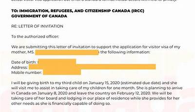 Sample Invite Letter For Canada Visa