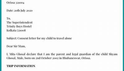 Sample Letter Of Consent To Travel Without Parents
