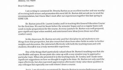 Sample Letter Of Recommendation For Tenure
