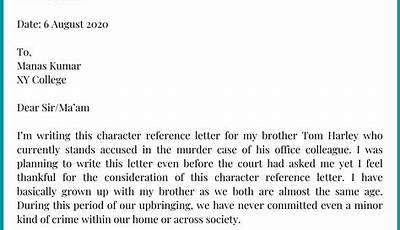 Sample Of Character Letter For Court