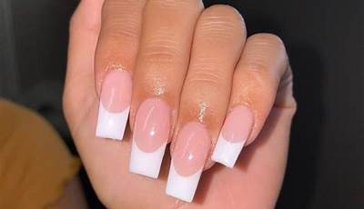 Short Square Acrylic Nails French Tips With Rhinestones