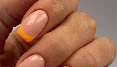 Short Square Acrylic Nails Orange French Tips