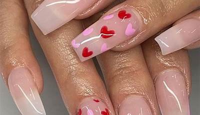Short Valentines Day Nails Acrylic Square Pink