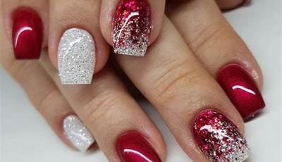 Simple Christmas Nails Red Glitter