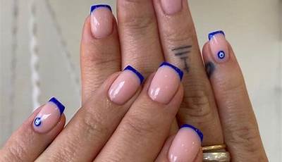 Square Acrylic Nails French Tips Evil Eye