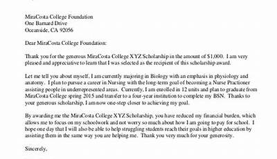 Thank You Scholarship Letter Sample