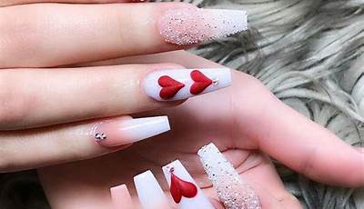 Valentines Day Nails Acrylic Long Coffin Black