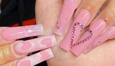Valentines Day Nails Coffin Pink Simple