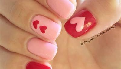 Valentines Day Nails Pink With Red Heart