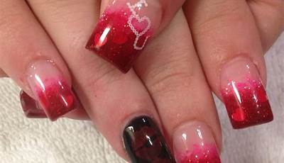 Valentines Nails Acrylic Black And Red